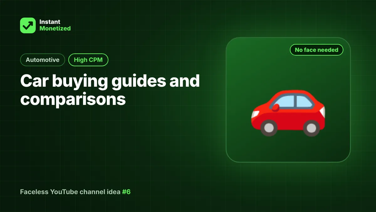 Faceless YouTube channel idea: Car buying guides and comparisons (Automotive, High CPM)