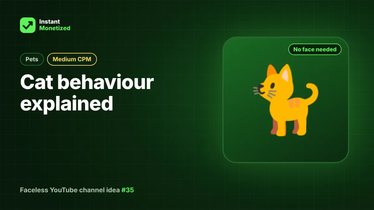 Faceless YouTube channel idea: Cat behaviour explained (Pets, Medium CPM)