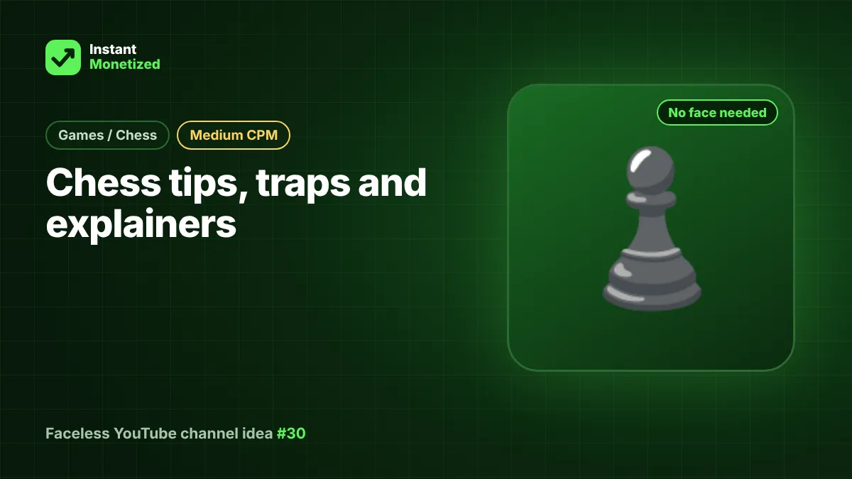 Faceless YouTube channel idea: Chess tips, traps and explainers (Games / Chess, Medium CPM)
