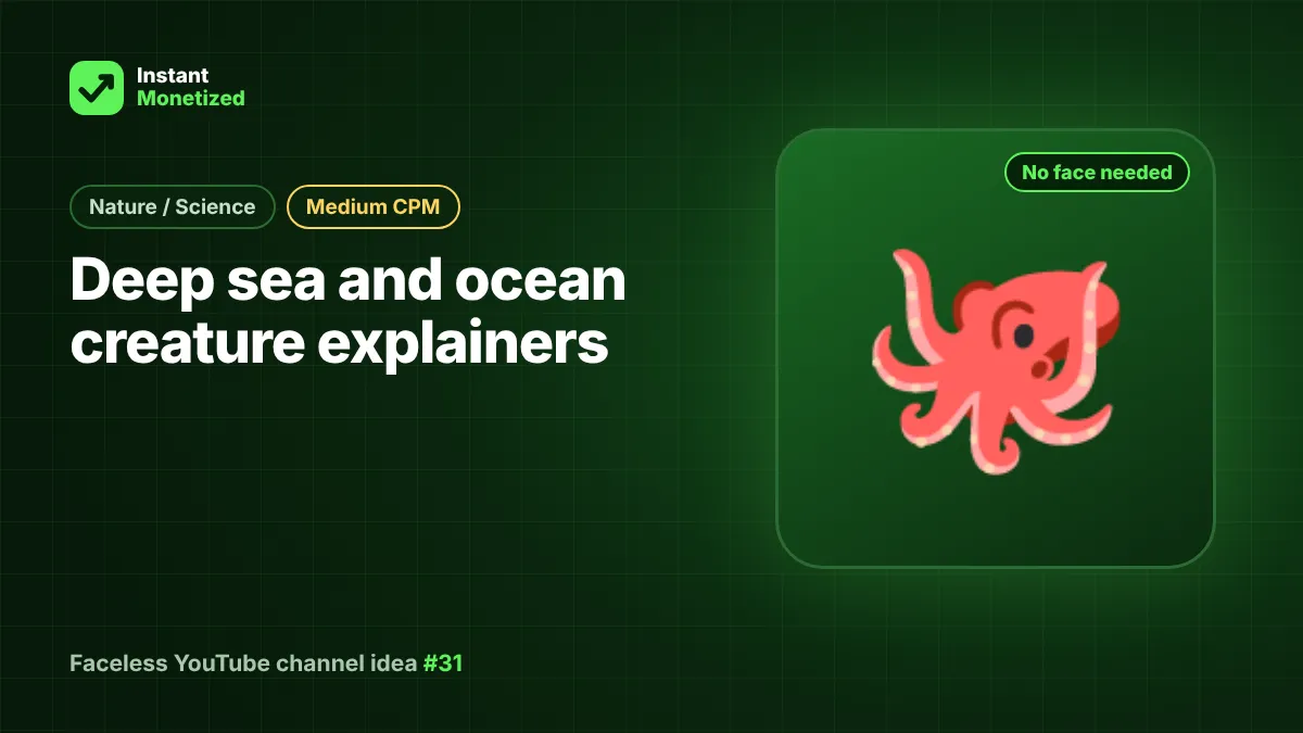 Faceless YouTube channel idea: Deep sea and ocean creature explainers (Nature / Science, Medium CPM)