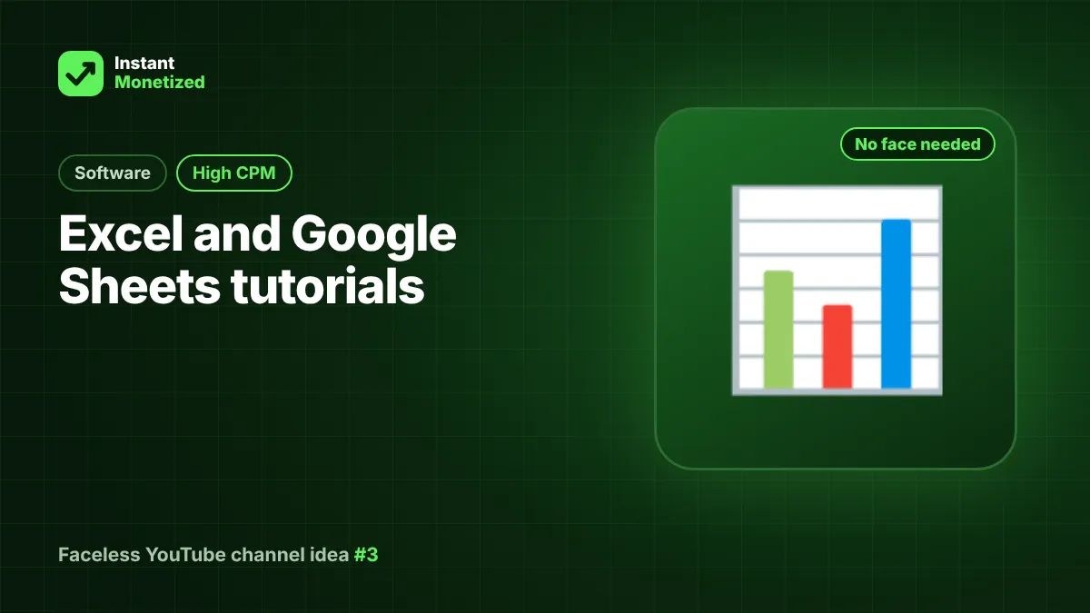 Faceless YouTube channel idea: Excel and Google Sheets tutorials (Software / Productivity, High CPM)