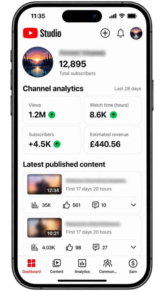 YouTube account preview
