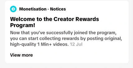 Joined Creator Rewards. TikTok monetisation notice